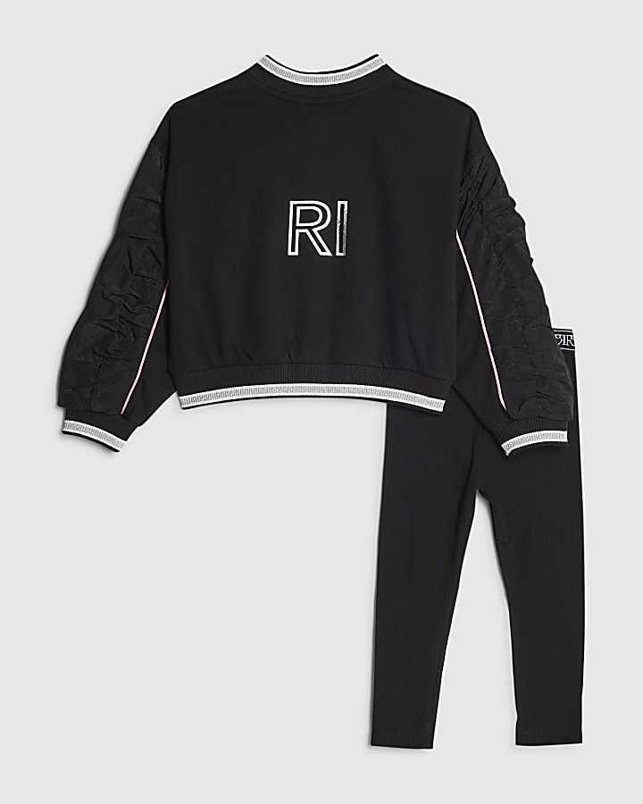 Girls Black Embellished Bomber Jacket Set