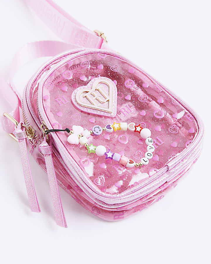 Girls Pink RI Monogram Jelly Cross Body Bag