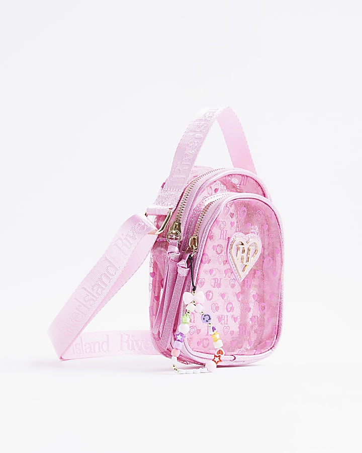 Girls Pink RI Monogram Jelly Cross Body Bag