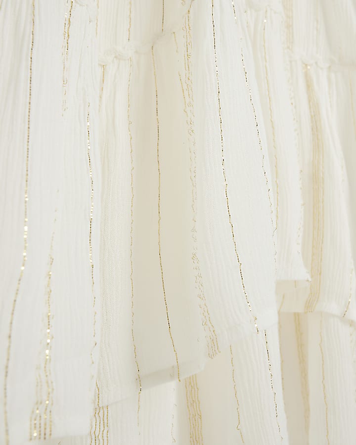 Girls Cream Shimmer Maxi Skirt Set