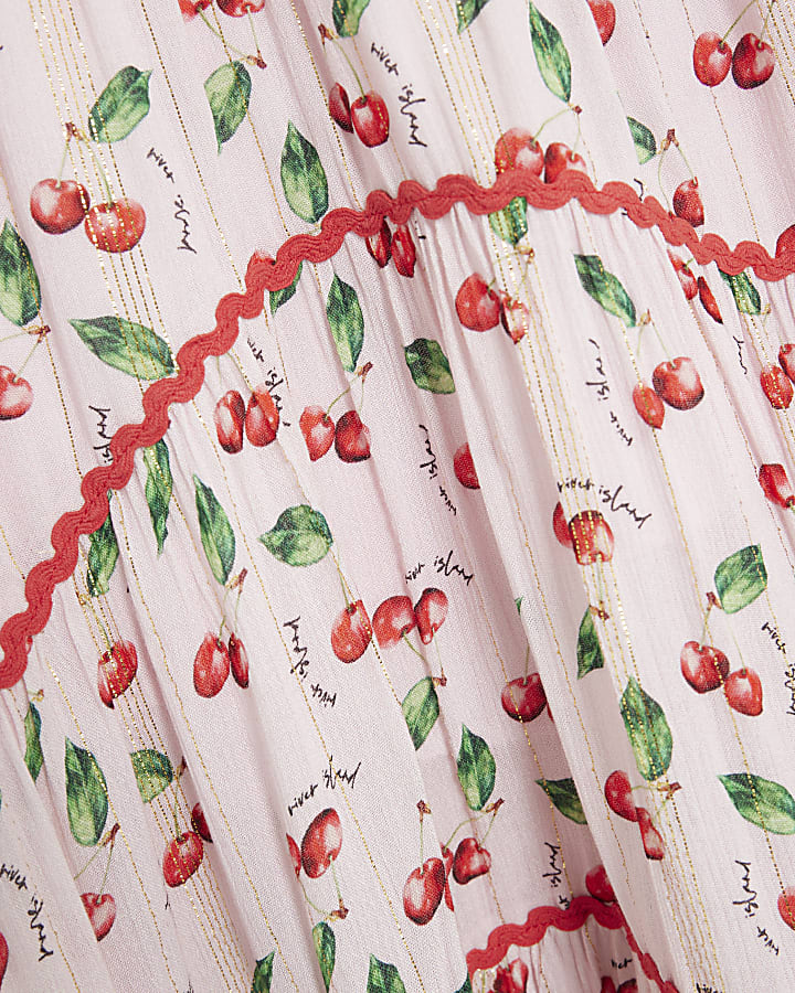 Girls Pink Cherry Maxi Skirt Set