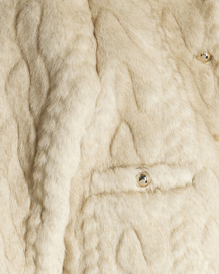 Mini Girls Cream faux fur cable jacket