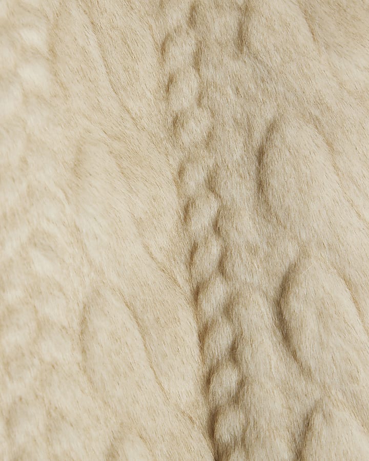 Mini Girls Cream faux fur cable jacket