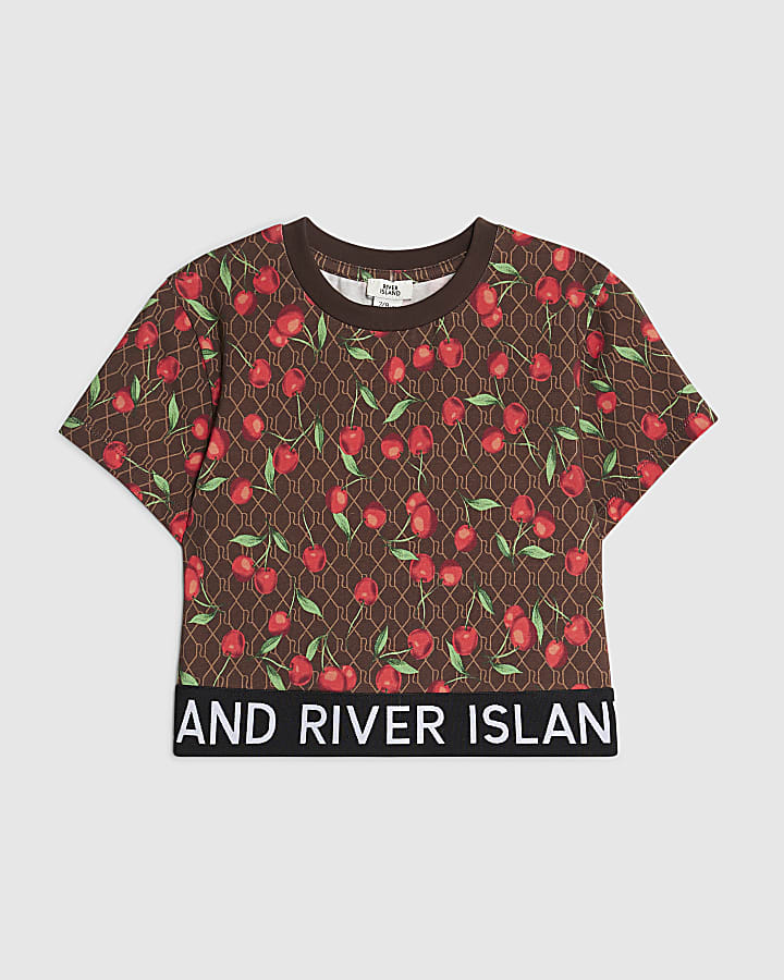 Girls Brown Cherry Monogram Top