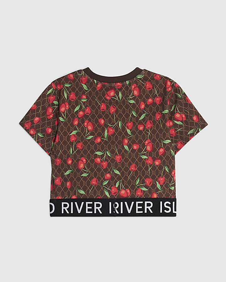 Girls Brown Cherry Monogram Top