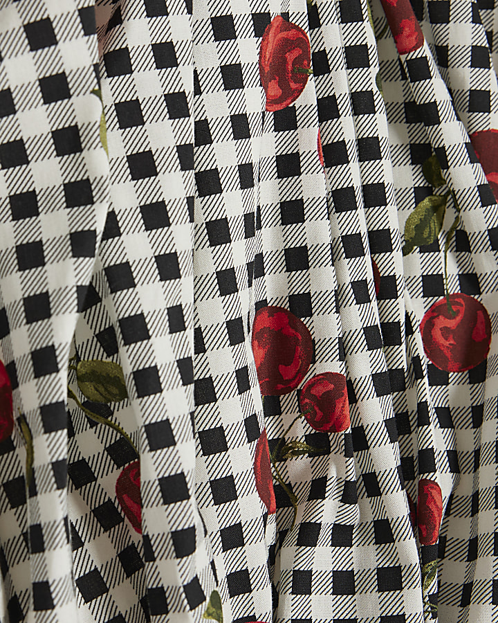 Girls Black Gingham Cherry Crop Top