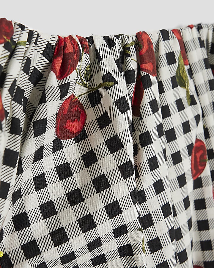 Girls Black Gingham Cherry Crop Top
