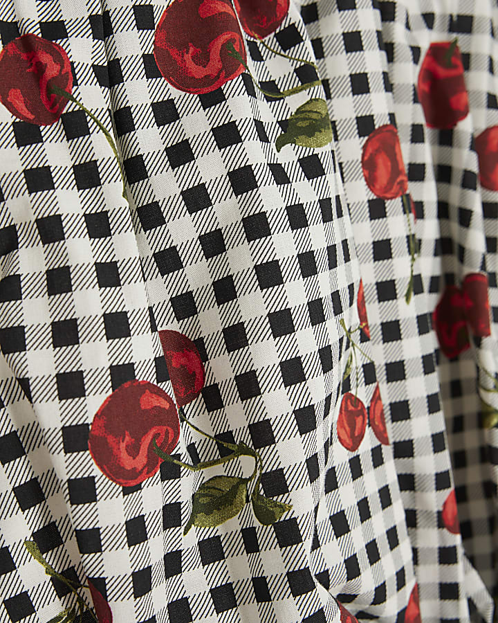 Girls Black Cherry Gingham Bubble Hem Skirt
