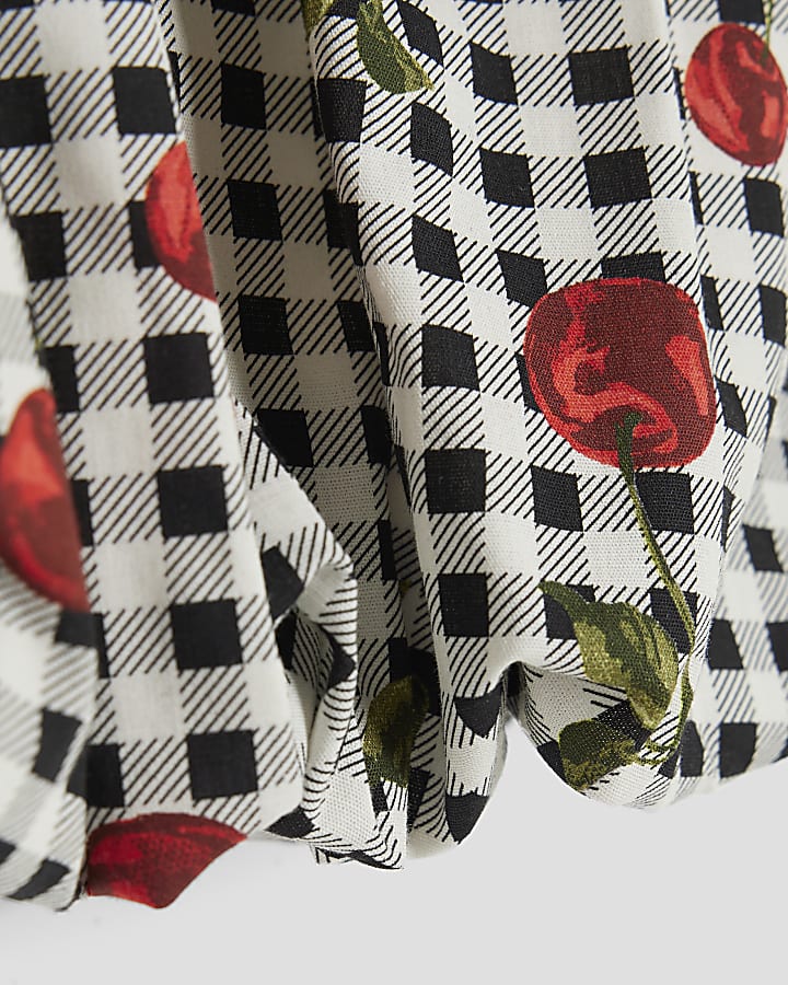 Girls Black Cherry Gingham Bubble Hem Skirt