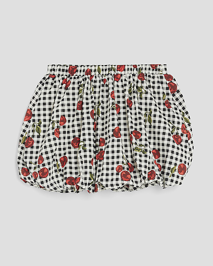 Girls Black Cherry Gingham Bubble Hem Skirt