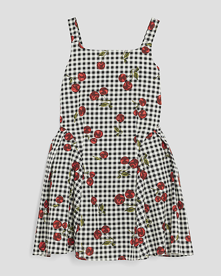 Girls Black Cherry Gingham Skater Dress