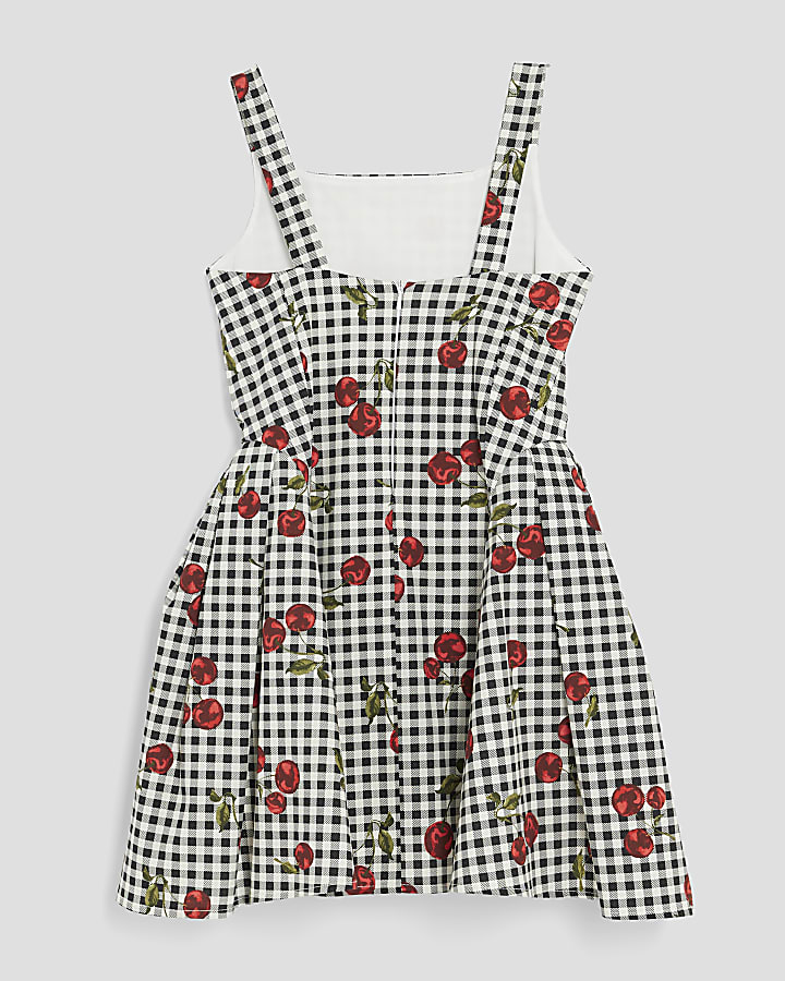 Girls Black Cherry Gingham Skater Dress