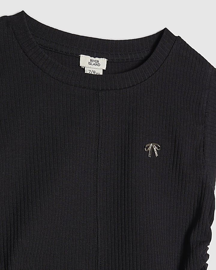 Girls Black Ruched Ribbed Leggings Set