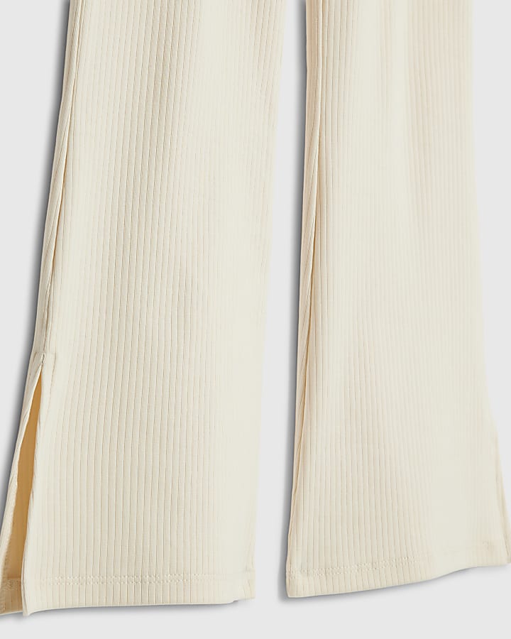 Girls Cream Ruched Ribbed Leggings Set