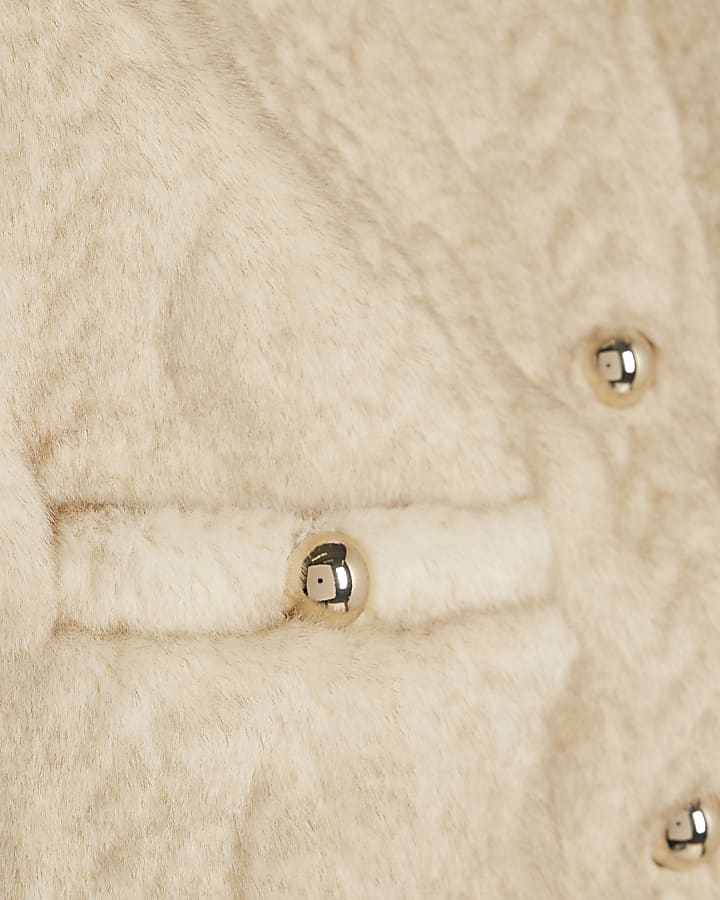 Girls Cream Faux Fur Jacket