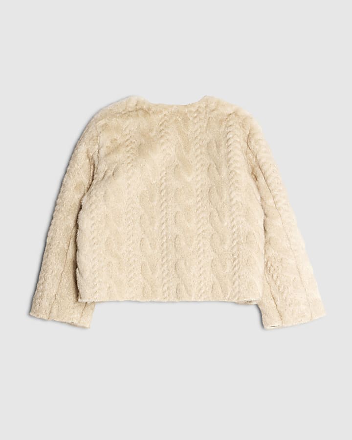 Girls Cream Faux Fur Jacket