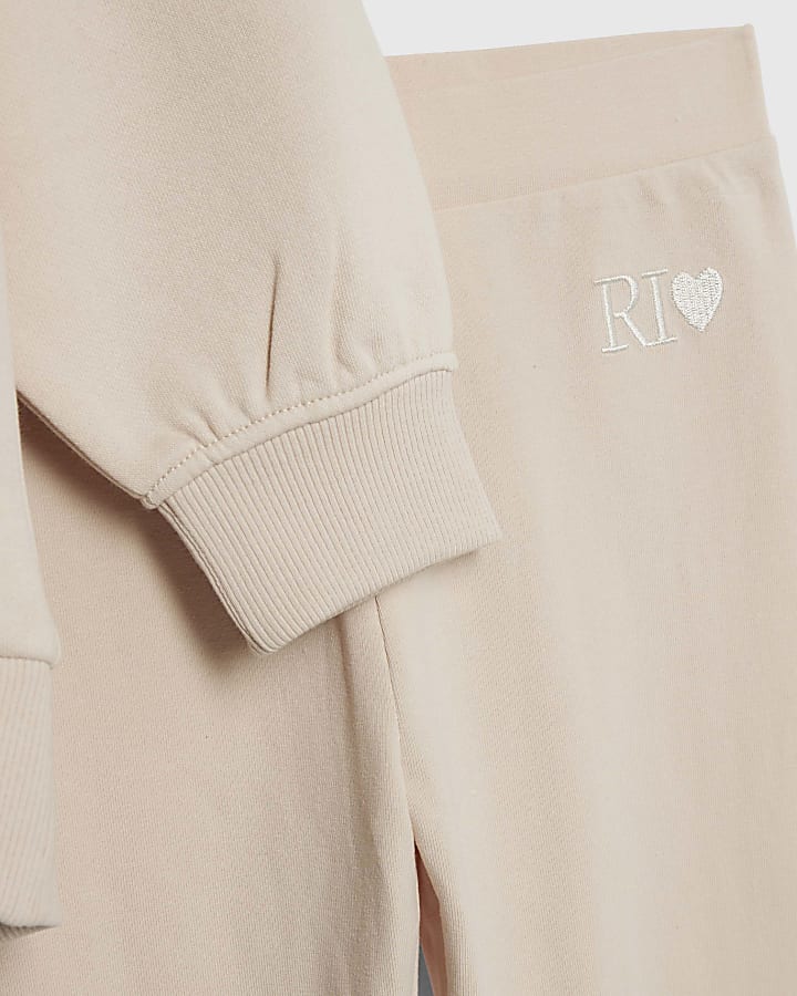 Girls Beige Hoodie And Leggings Set