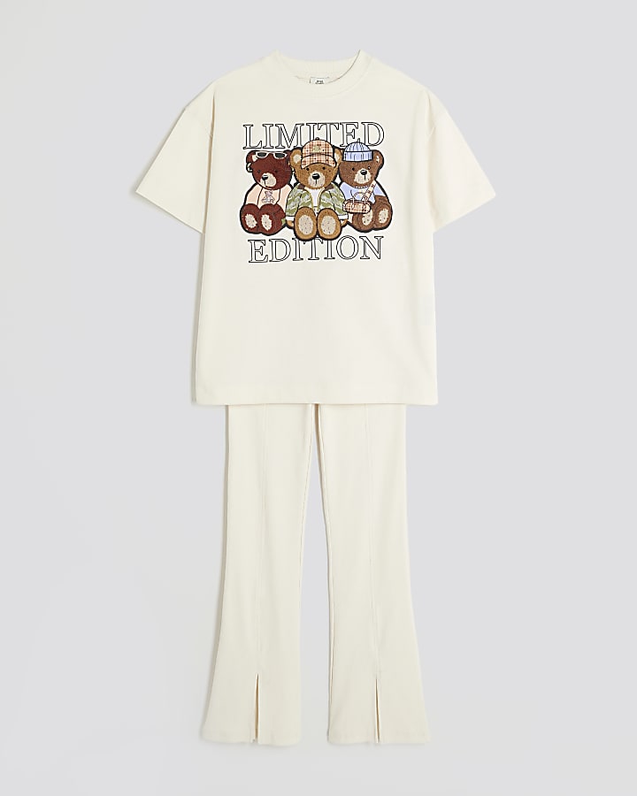 Girls Cream Bear T-Shirt Set