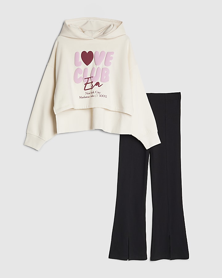 Girls Cream Love Club Hoodie And Leggings Set
