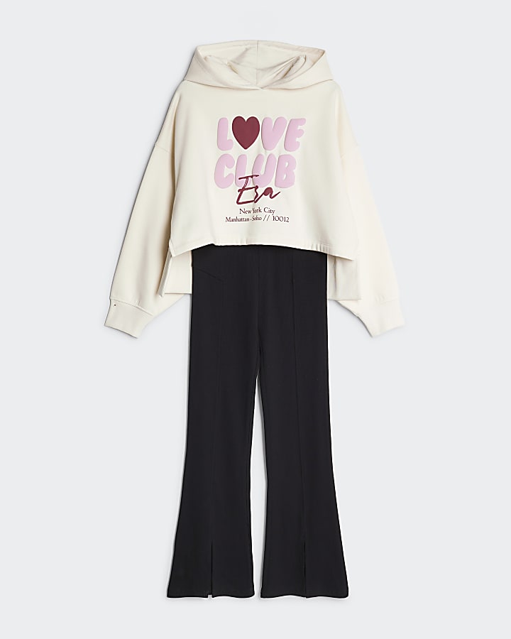 Girls Cream Love Club Hoodie And Leggings Set