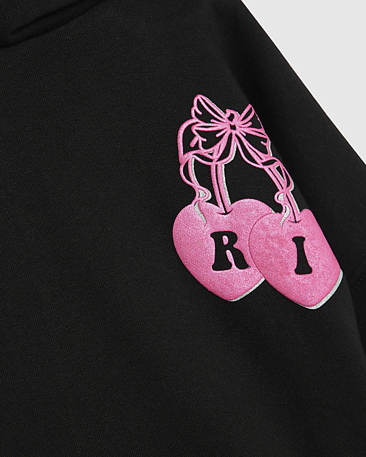 Girls Black RI Cherry Hoodie Set