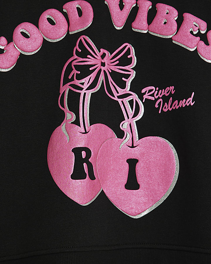 Girls Black RI Cherry Hoodie Set