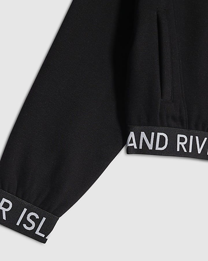 Girls Black RI Waistband Bomber Jacket