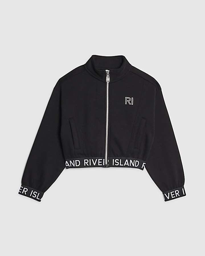 Girls Black RI Waistband Bomber Jacket