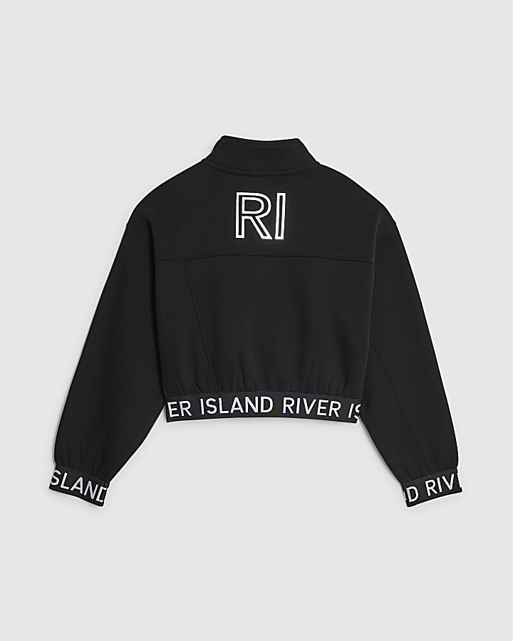 Girls Black RI Waistband Bomber Jacket