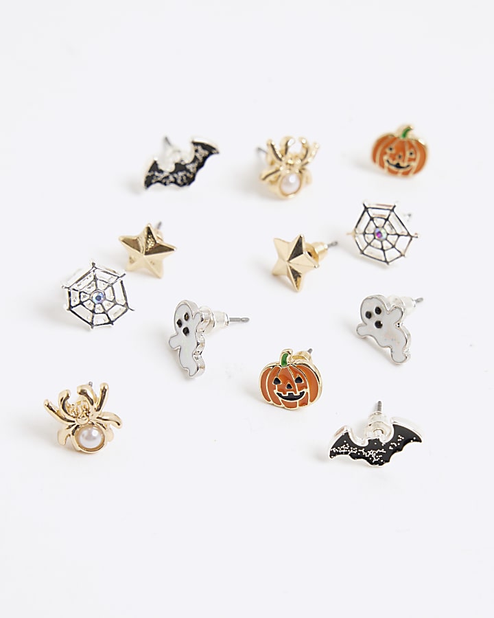 Girls Multi Colour Halloween Earrings 6 Pack