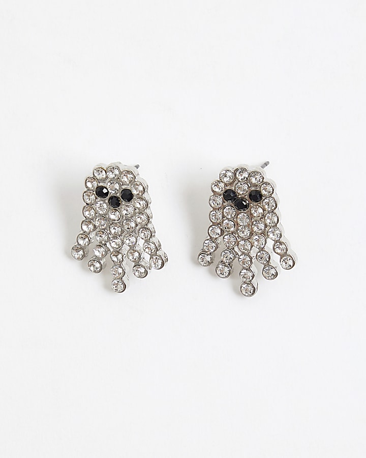 Girls Silver Halloween Ghost Stud Earrings