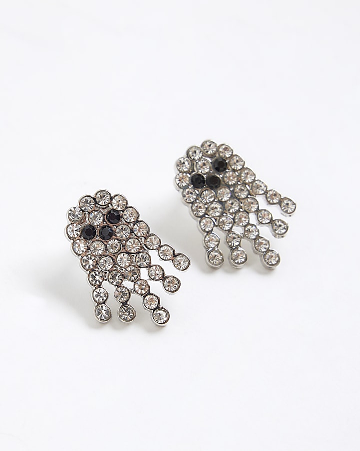 Girls Silver Halloween Ghost Stud Earrings