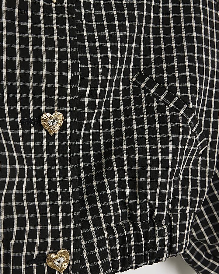 Girls Black Check Bomber Jacket