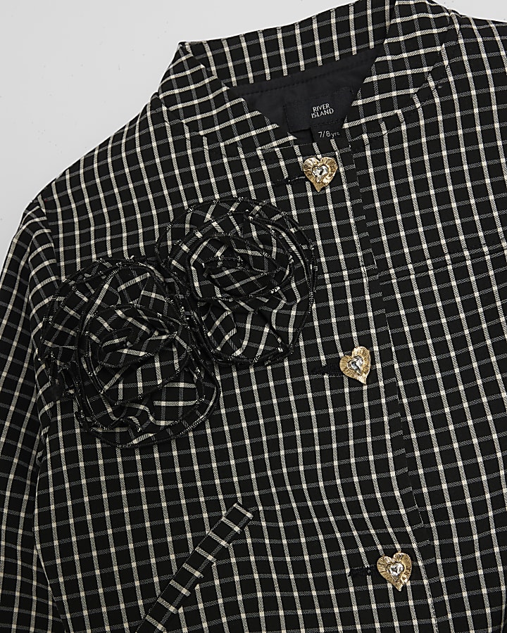 Girls Black Check Bomber Jacket