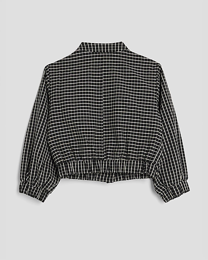 Girls Black Check Bomber Jacket