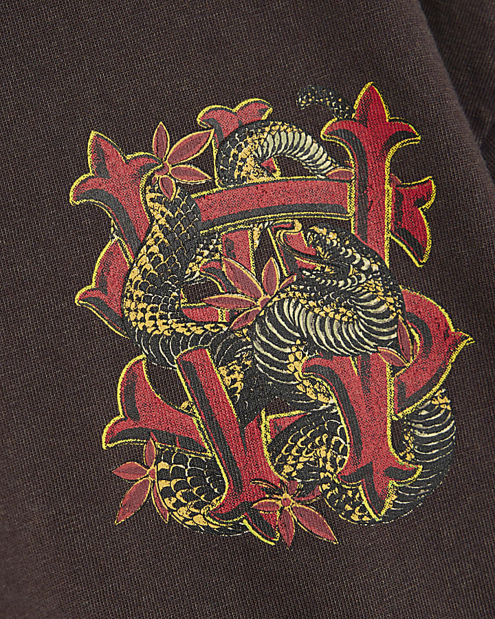 Mini Boys Brown Washed Snake T-Shirt