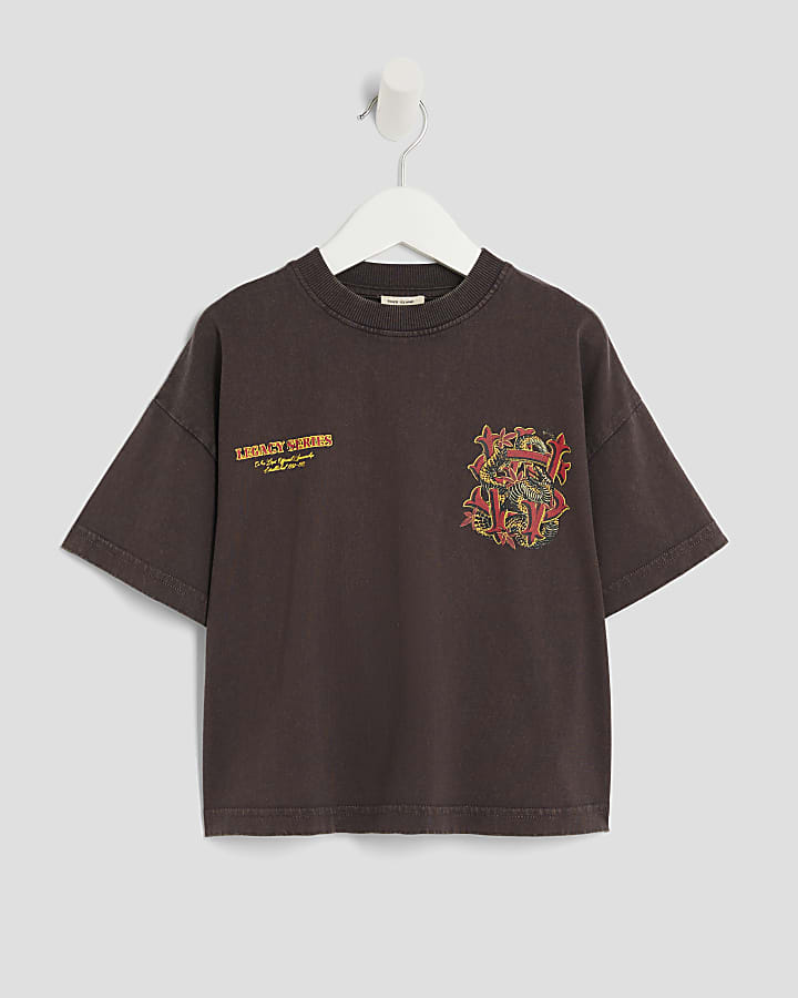 Mini Boys Brown Washed Snake T-Shirt