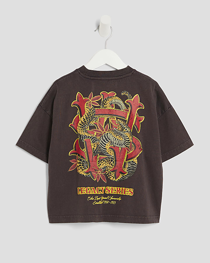 Mini Boys Brown Washed Snake T-Shirt