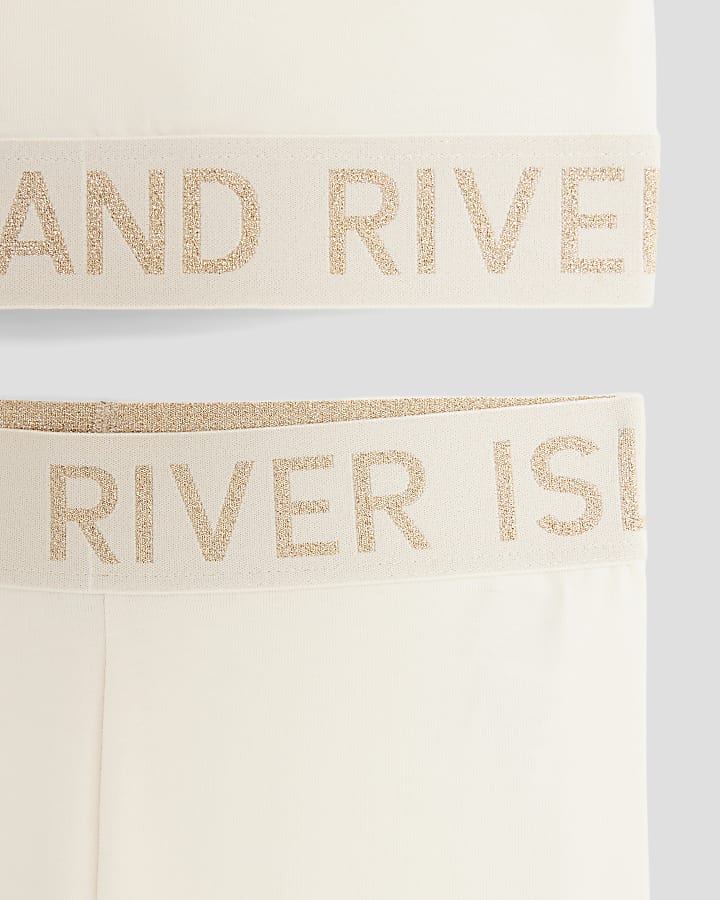 Girls Cream RI Waistband Top Set
