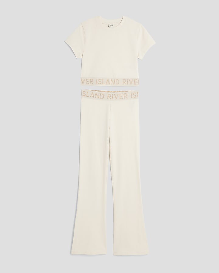 Girls Cream RI Waistband Top Set