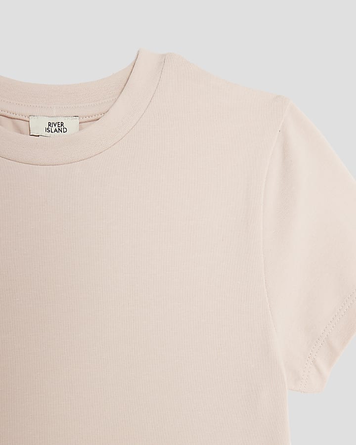 Girls Pink Short Sleeve Cropped T-shirt