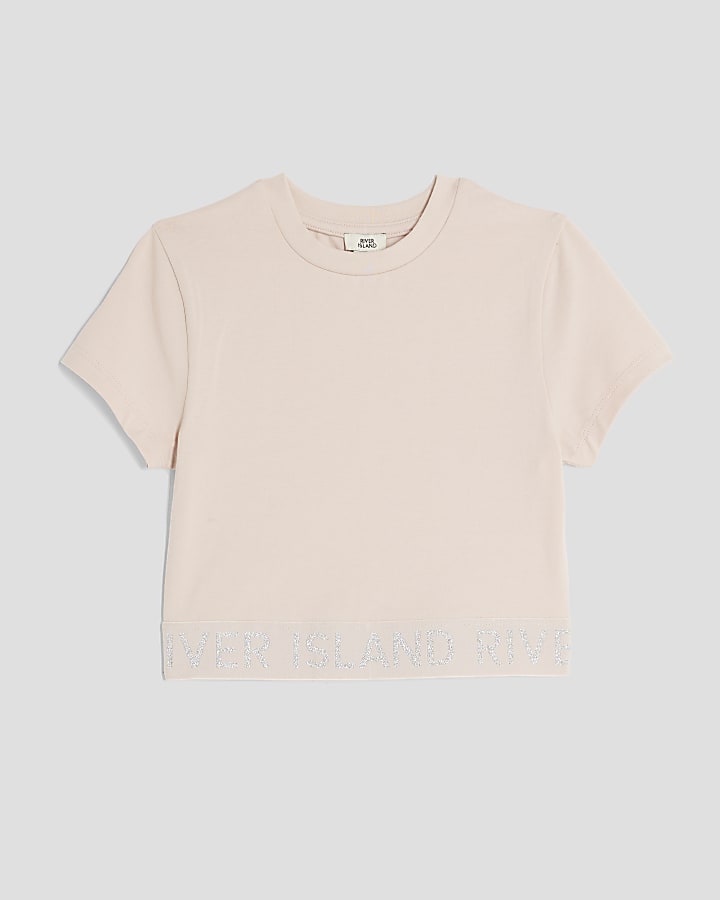 Girls Pink Short Sleeve Cropped T-shirt