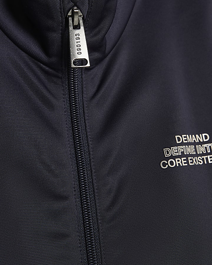 Boys Navy Funnel Zipped Tracksuit Set