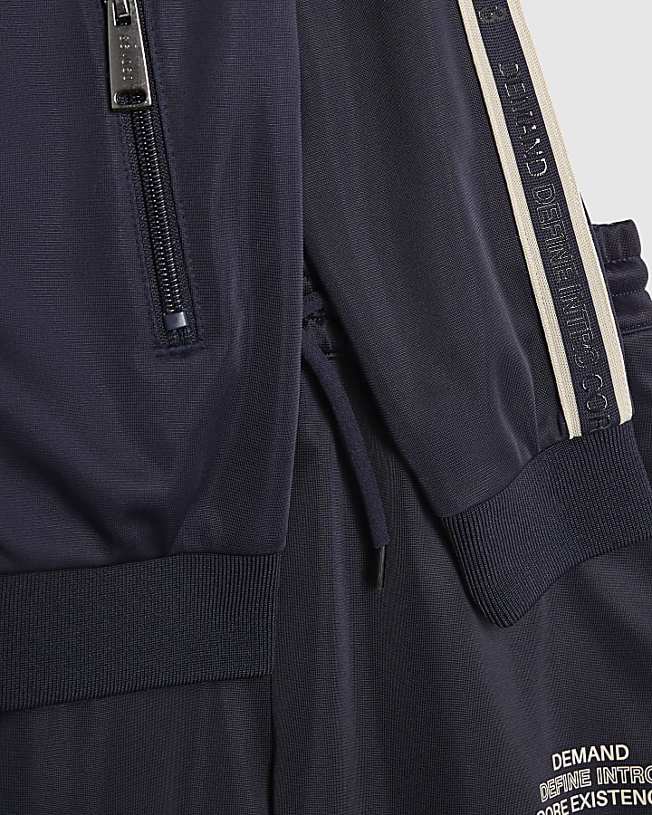 Boys Navy Funnel Zipped Tracksuit Set