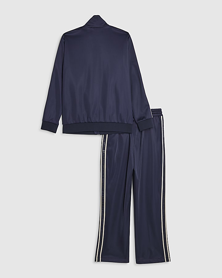 Boys Navy Funnel Zipped Tracksuit Set