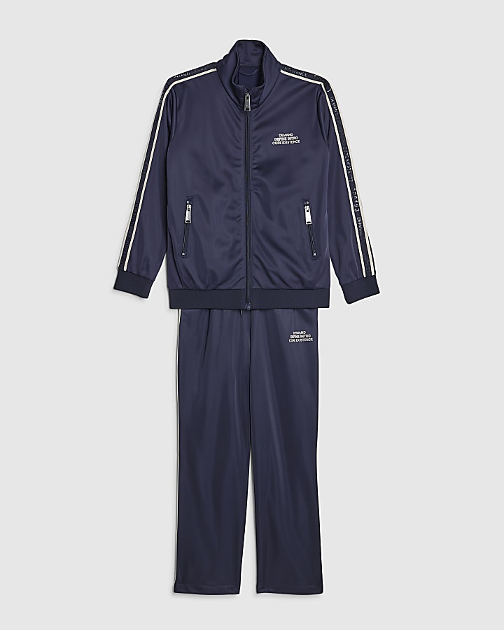 Boys Navy Funnel Zipped Tracksuit Set