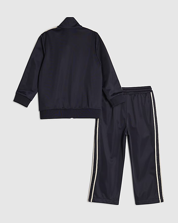 Mini Boys Navy Funnel Zipped Tracksuit Set