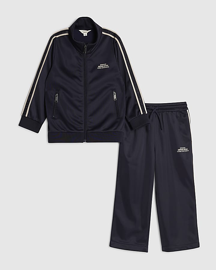 Mini Boys Navy Funnel Zipped Tracksuit Set