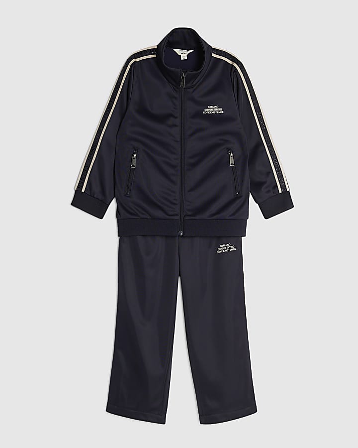 Mini Boys Navy Funnel Zipped Tracksuit Set