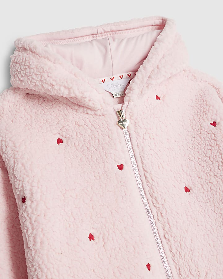 Girls Pink Heart Hoodie Pyjamas 3 Piece Set
